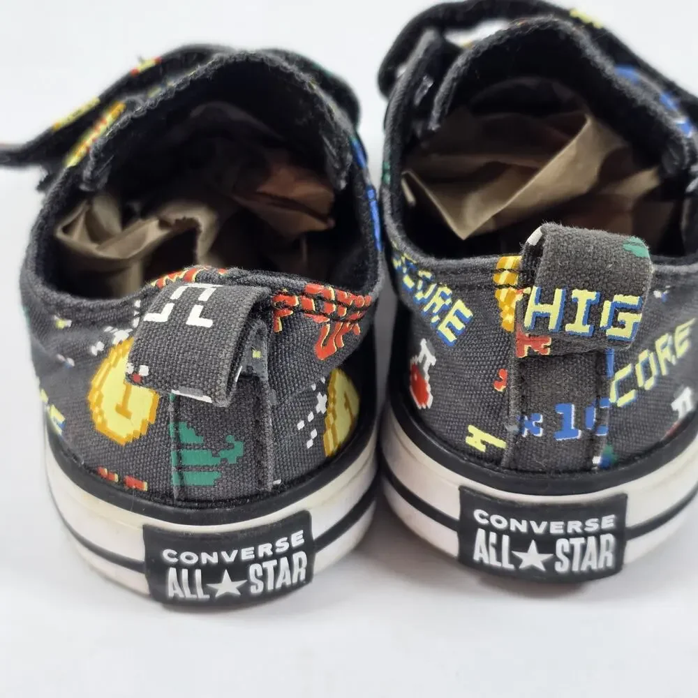 Converse All Star Low Sneakers Video Game Print Infant Toddler 5 Black Multi